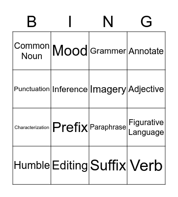 ELA BINGO Card