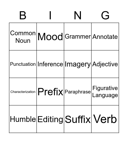 ELA BINGO Card