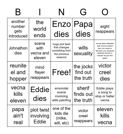 prediction Bingo Card