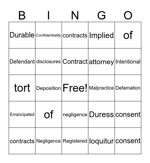 Chapter 2 Bingo Card