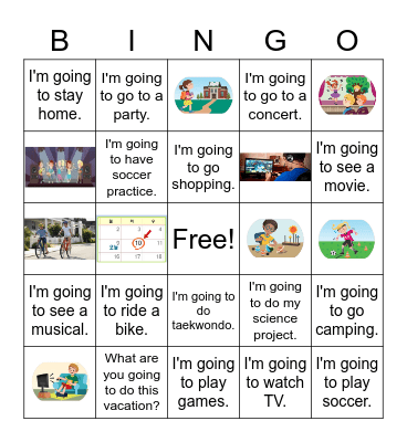 I'm going to see a movie. Bingo Card