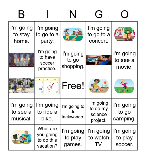 I'm going to see a movie. Bingo Card