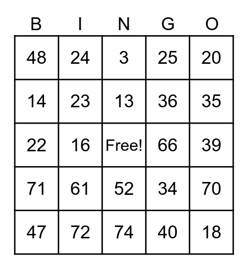 Generic Bingo Cards Bingo Card