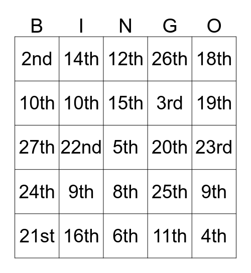 Amendment Bingo Card