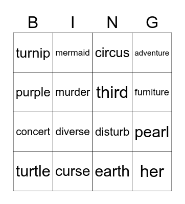 Syllable Bingo Card