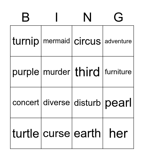 Syllable Bingo Card
