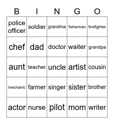 Occupation Bingo Card