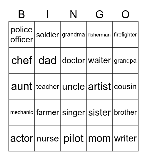 Occupation Bingo Card