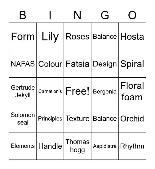 Floral Bingo Card