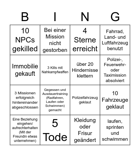 GTA:SA Bing Bingo Card