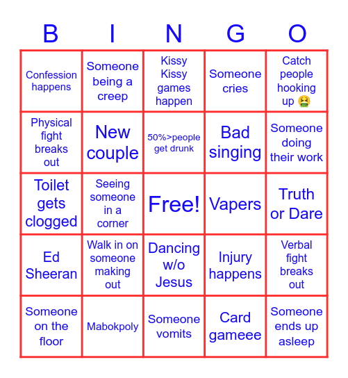 Things In a Party Bingo Card