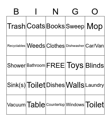 Cleaning Bingo Card