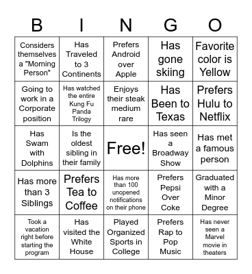 Icebreaker Bingo! Bingo Card