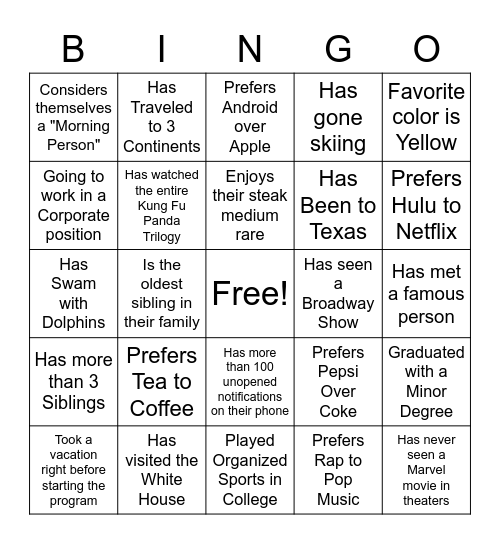 Icebreaker Bingo! Bingo Card