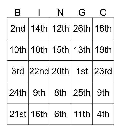 Amendment Bingo Card