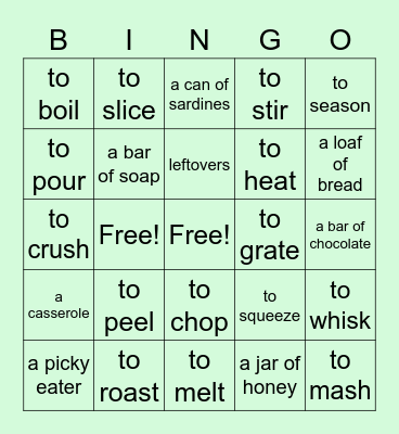 Food Verbs Bingo Card