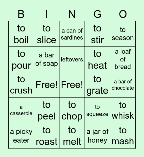 Food Verbs Bingo Card
