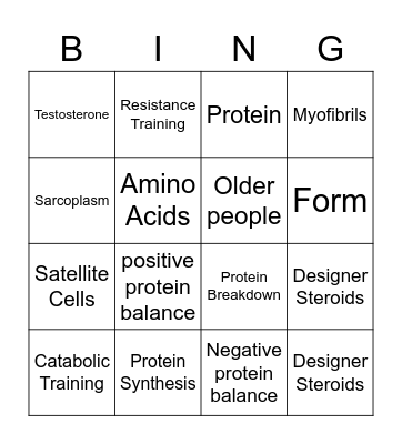 Muscle Growth Bingo Card