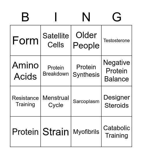 Muscle Growth Bingo Card