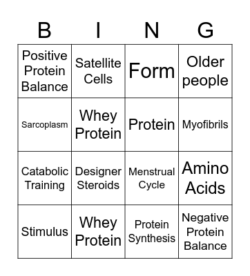 Muscle Growth Bingo Card