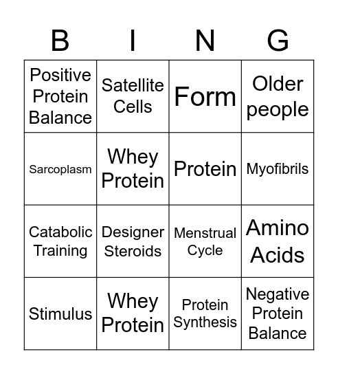 Muscle Growth Bingo Card
