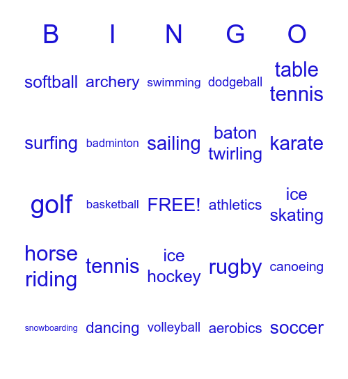 SPORTS Bingo Card