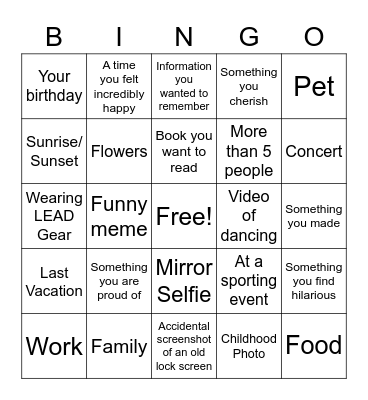 Camera Roll BINGO Card