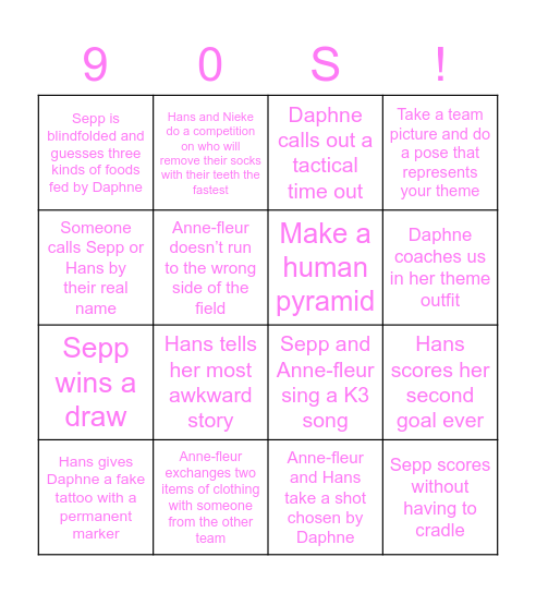 Grungry 90s Bingo Card