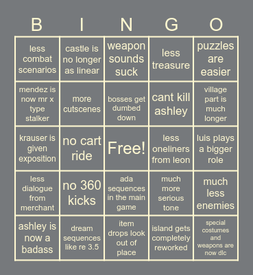 re4 remake Bingo Card