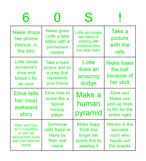 Super 60/70s Bingo Card