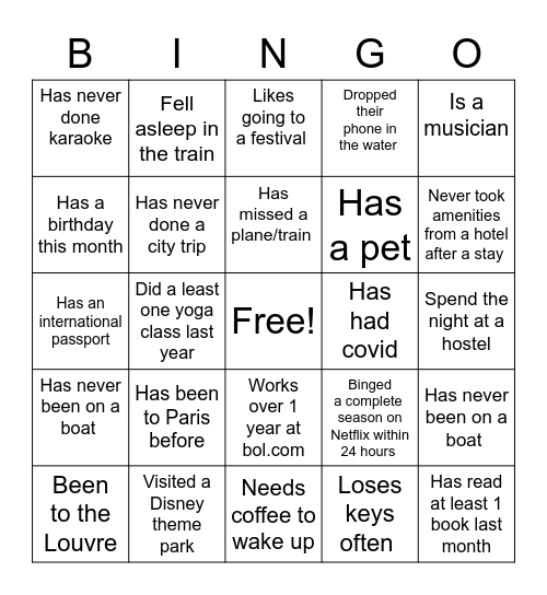 YP Paris Bingo Card