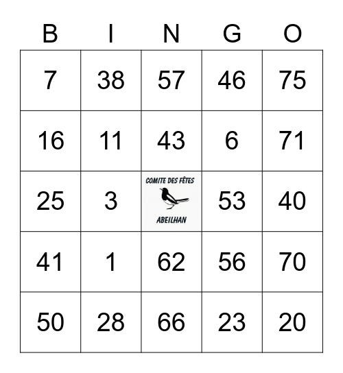 comité des fêtes Abeilhan Bingo Card