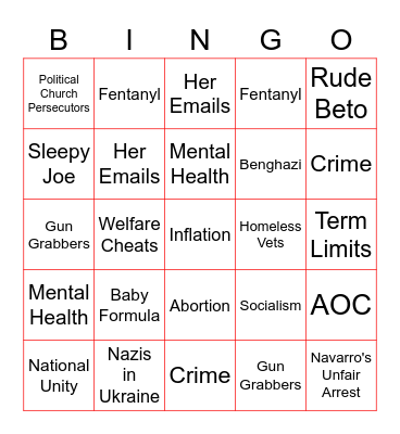 Fox Distraction Bingo, J6 Hearings Edition Bingo Card