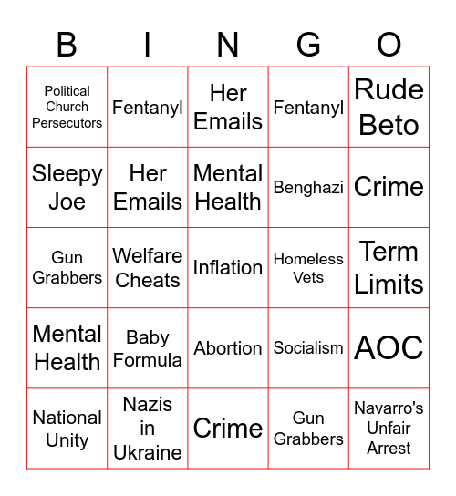 Fox Distraction Bingo, J6 Hearings Edition Bingo Card