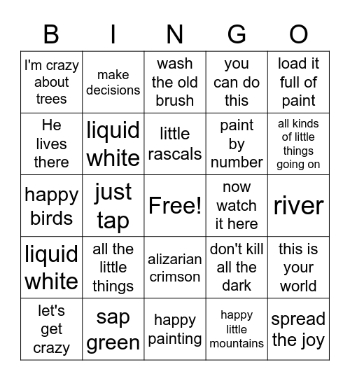 Bob Ross Bingo Card