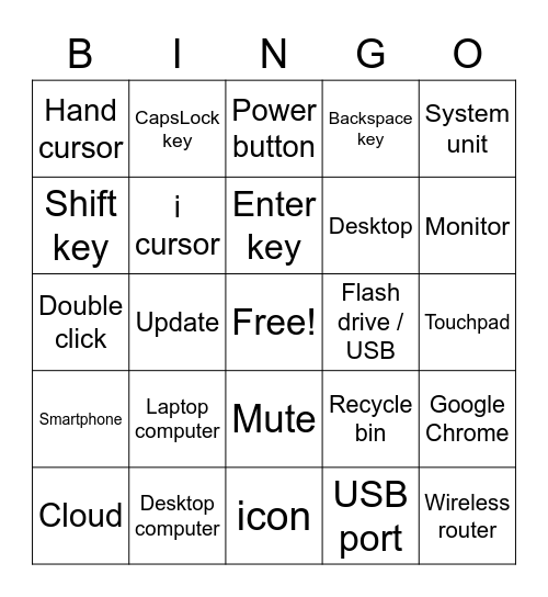 Computer Skills Bingo Card