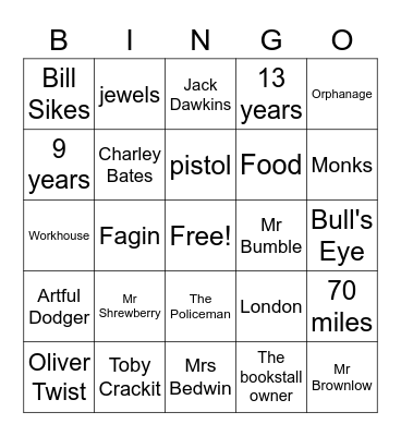 Oliver Twist Bingo Card