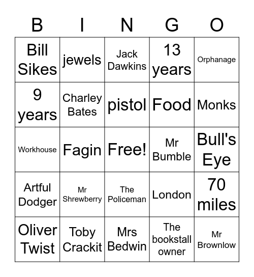 Oliver Twist Bingo Card