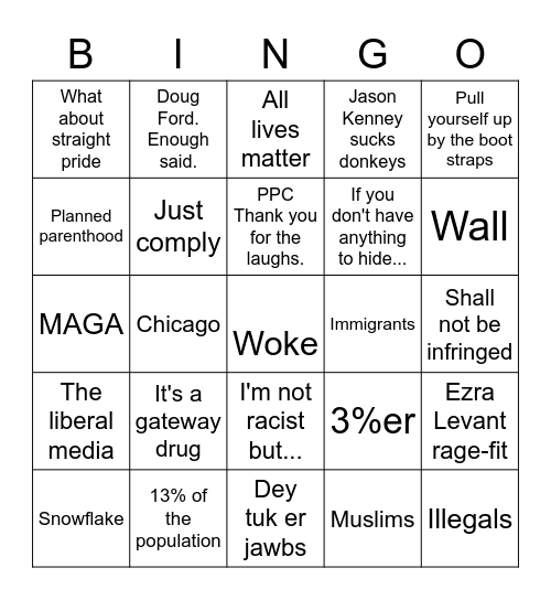 Conservative bingo Card