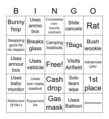 Warzone SOLOS Spectator Bingo Card