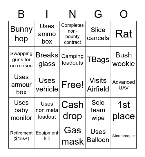 Warzone SOLOS Spectator Bingo Card