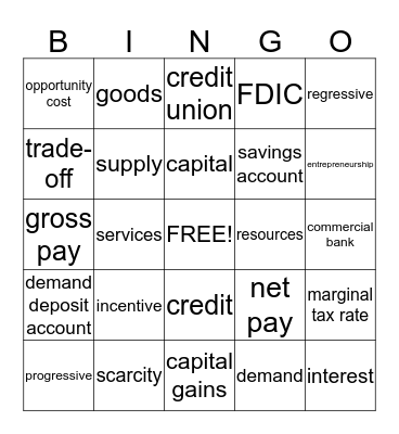 Economics and Financial Literacy Bingo Card