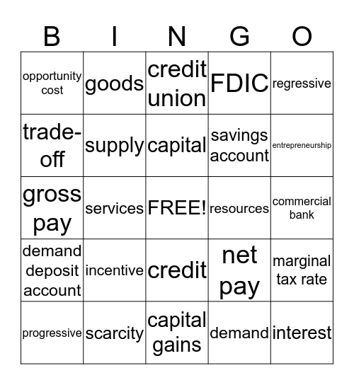 Economics and Financial Literacy Bingo Card