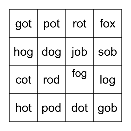 Word Work Conect 4 Bingo Card