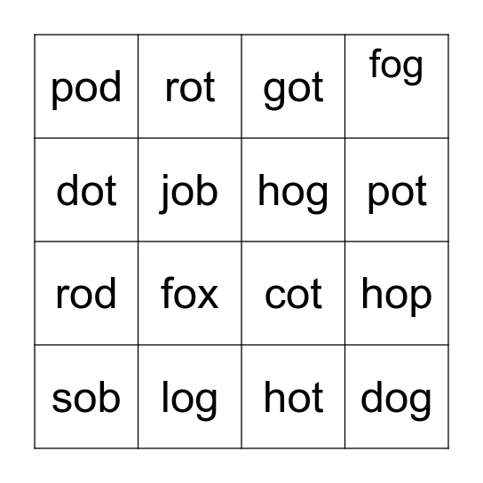 Word Work Conect 4 Bingo Card