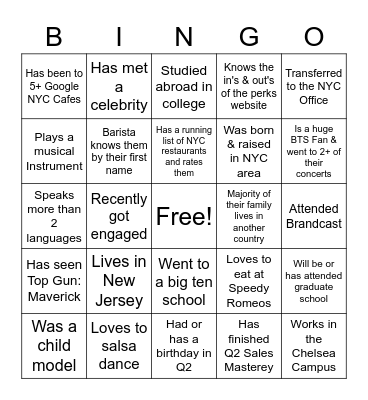 ASAP Alum NYC Bingo Card