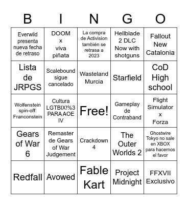 XBOX SHOWCASE Bingo Card