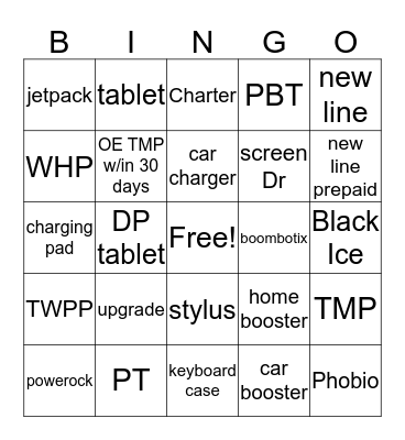 TEAM Tomahawk bingo Card