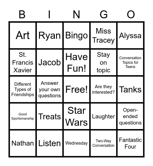 Fantastic Four Bingo Card