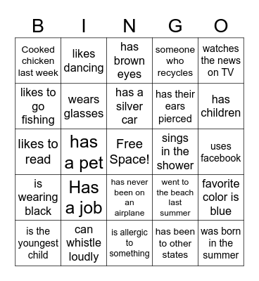 Adult ESL Bingo Card